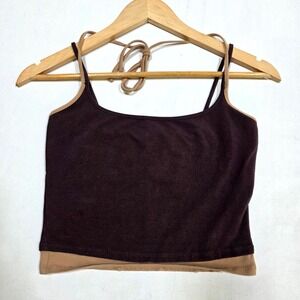 Tillys Camisole Top Womens Medium Brown Tan Layered Y2K Halter Tie Tank